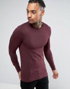 Asos Extreme Muscle Long Sleeve T-shirt With Crew Neck In Red - Red