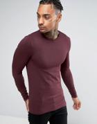 Asos Extreme Muscle Long Sleeve T-shirt With Crew Neck In Red - Red