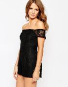 Millie Mackintosh Lace Romper In Bardot Shape - Black
