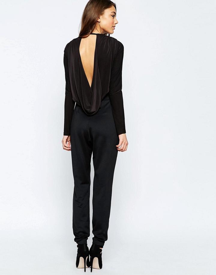 Hedonia Venus Jumpsuits With Drape Cowl Back - Black