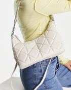 Stradivarius Quilted Shoulder Bag With Long Strap In Ecru-white