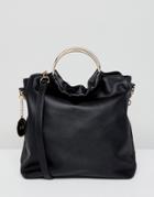 Faith Slouch Tote Bag With Circle Handle - Black
