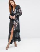 Religion Maxi Shirt Dress With Floral Print - Black