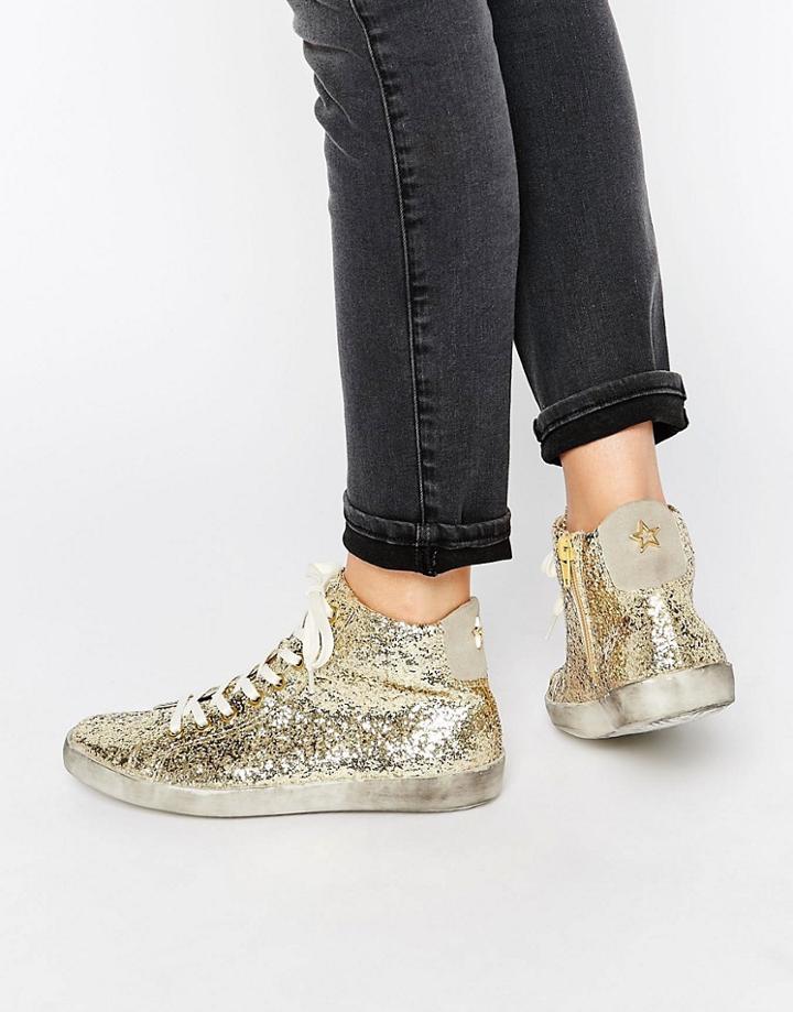 Kg By Kurt Geiger Gold Glitter High Top Sneakers - Gold