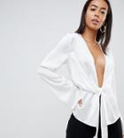 Missguided Tall Plunge Satin Blouse - White