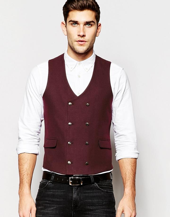 Asos Slim Vest In Burgundy - Burgundy