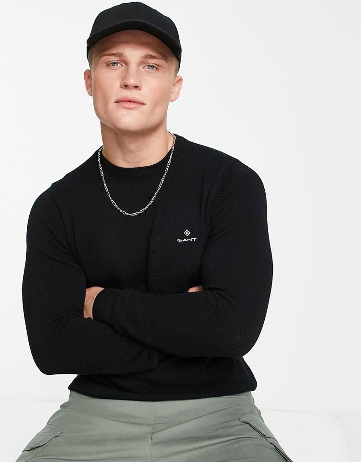 Gant Shield Logo Cotton Pique Knit Sweater In Black