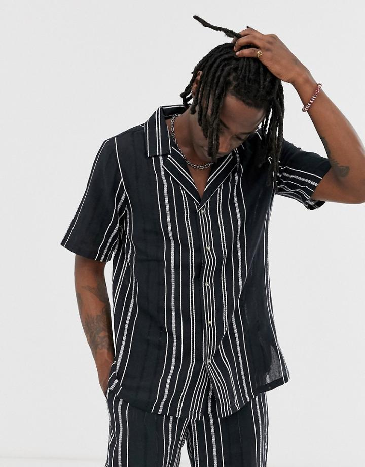 Sacred Hawk Short Sleeve Shirt In Black Stripe - Black