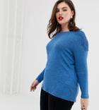 Junarose Lace Shoulder Knitted Top - Blue