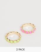 Asos Design Pack Of 2 Rings With Neon Crystals In Gold Tone - Gold