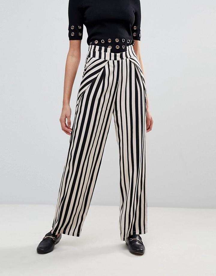 Unique21 Wide Leg Striped Pants - Black
