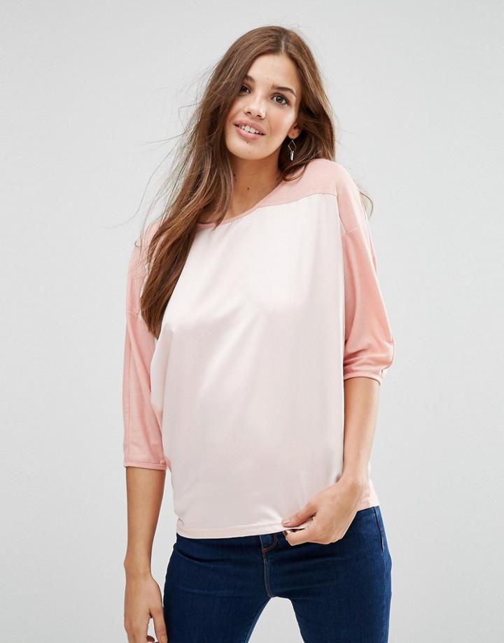 Lavand Silky Oversize Raglan Top In Pink & White - Pink