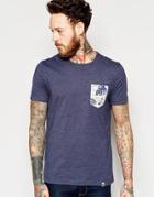 Pretty Green T-shirt With Floral Pocket - Navy