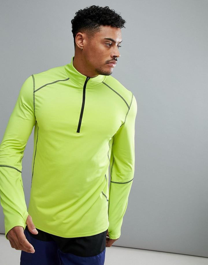 New Look Sport Long Sleeve Top With Zip In Fluorescent Green - Yellow
