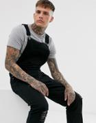 Liquor N Poker Overalls Straight Fit Extreme Rips In Black - Black