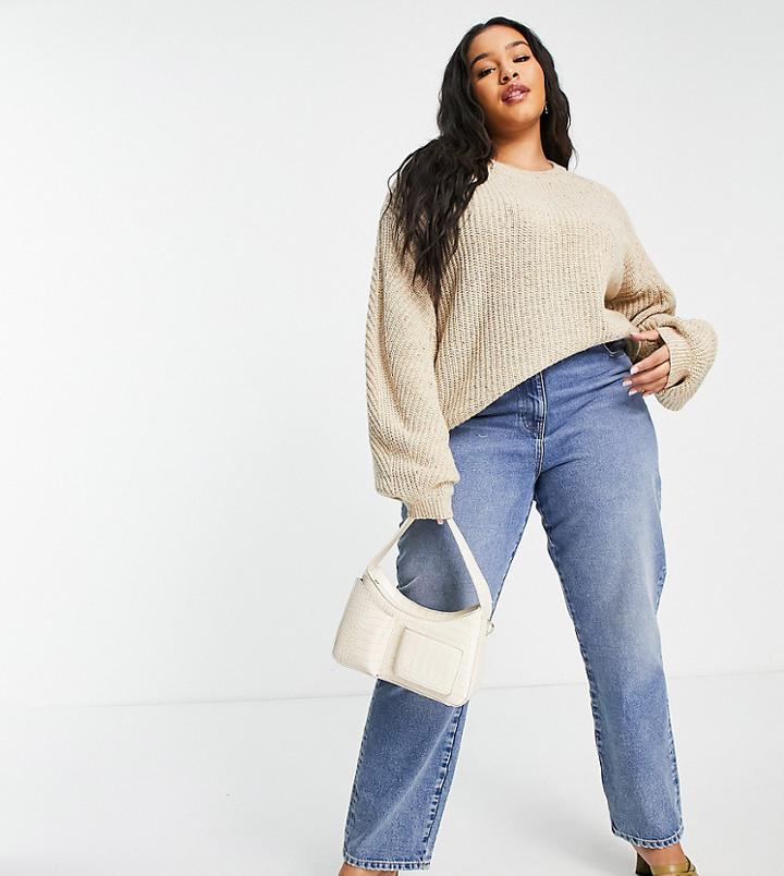 In The Style Plus X Jac Jossa Balloon Sleeve Sweater In Oatmeal-neutral