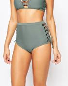 Missguided High Waist Lace Up Bikini Bottom - Green