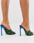Asos Design Network Mule Heeled Sandals In Green Leopard - Green
