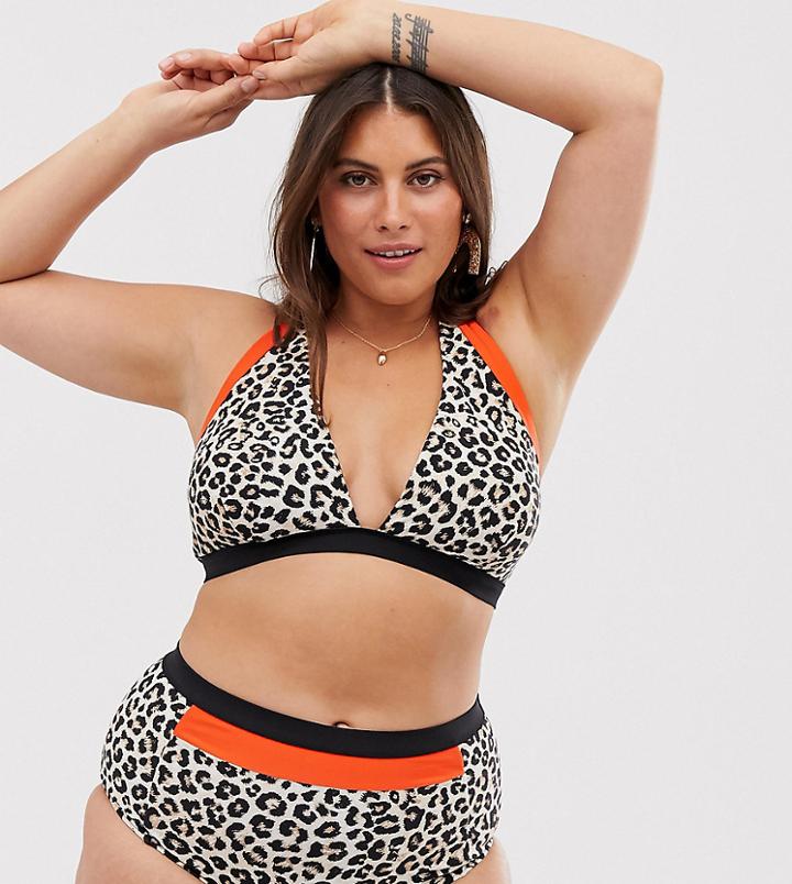 Simply Be Halterneck Bikini Top In Animal Print-multi