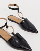Asos Design Likeable Ballet Flats With Bamboo Ring-black