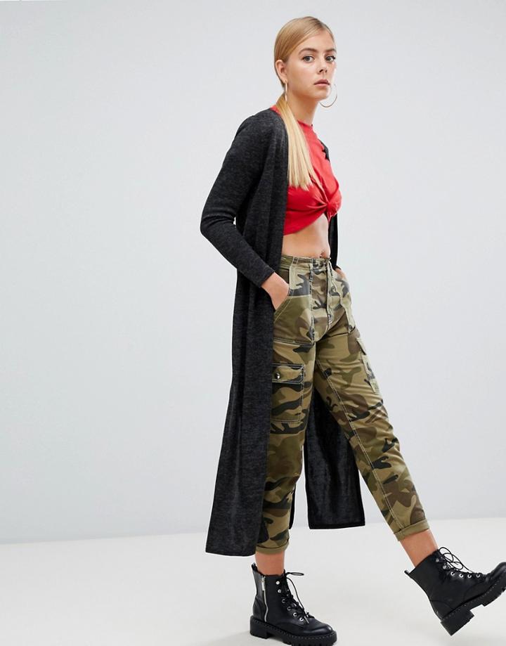 Boohoo Longline Side Split Cardigan In Black - Black