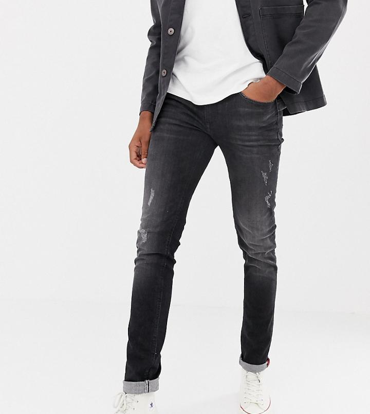 Blend Tall Distressed Slim Fit Jeans In Washed Black - Black