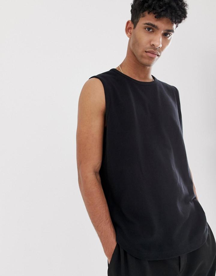 Asos Design Cropped Tank In Pique In Black - Black