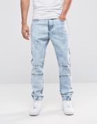 Liquor & Poker Bleached Ripped Drop Crotch Slim Jean - Blue