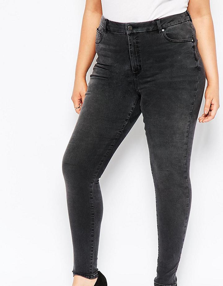 Asos Curve High Waisted Sculpt Me Skinny Jeans In Brooklyn Washed Black - Black