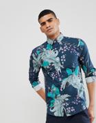Selected Homme Smart Shirt In Bird Print - Navy
