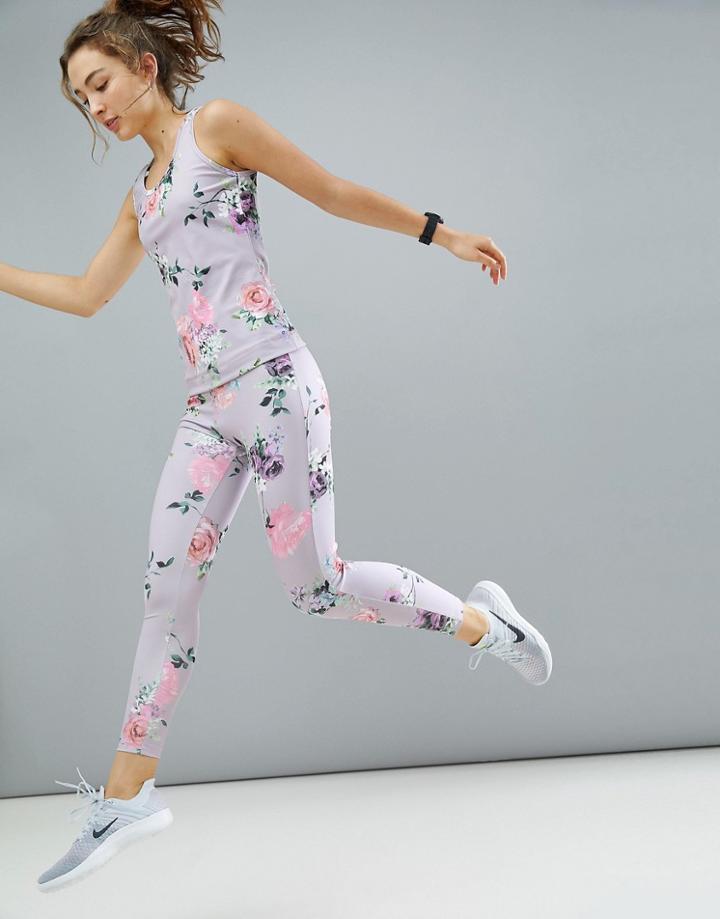 Asos 4505 Legging In Floral Print With Elastic Trim - Multi