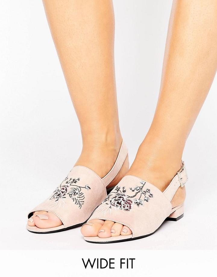 New Look Wide Fit Embroidered Slingback Sandal - Beige