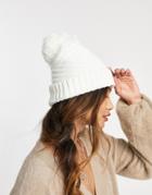 Boardmans Textured Knitted Hat With Yarn Pom In Cream-white