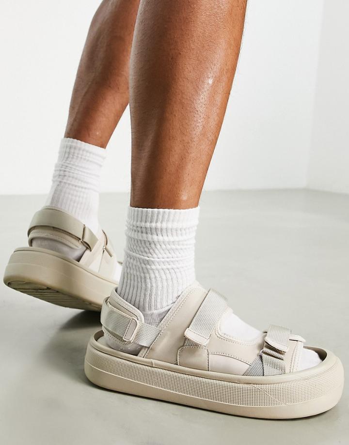 Asos Design Chunky Tech Sandals In Stone-neutral