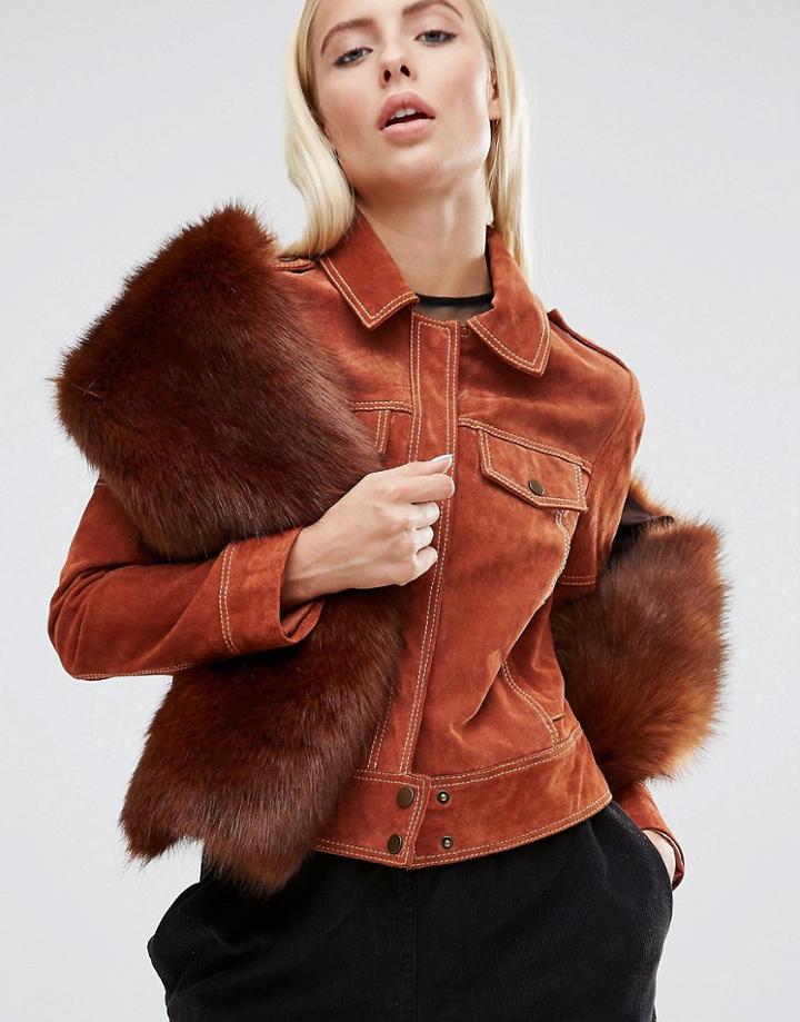 Asos Faux Fur Long Chocolate Scarf - Brown
