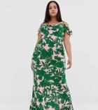 Club L Plus Tropical Print Bardot Cowl Neck Maxi Dress-multi
