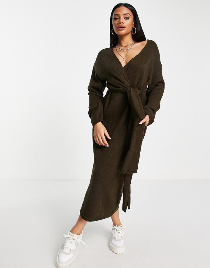 Na-kd Wrapped Midi Dress In Brown