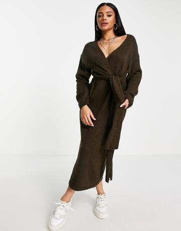 Na-kd Wrapped Midi Dress In Brown