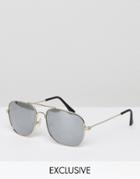 Reclaimed Vintage Inspired Aviator Sunglasses With Silver Mirror Lens - Silver