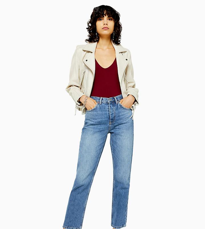 Topshop Tall Jeans In Bright Mid Wash-blues