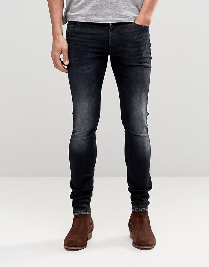 Asos Extreme Super Skinny Jeans With Blue Black Acid Wash - Blue Black