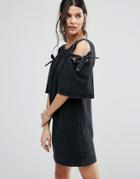 Asos Denim Peep Shoulder Shift Dress - Black