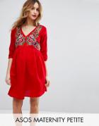 Asos Maternity Petite Mini Dress With Embroidery - Red