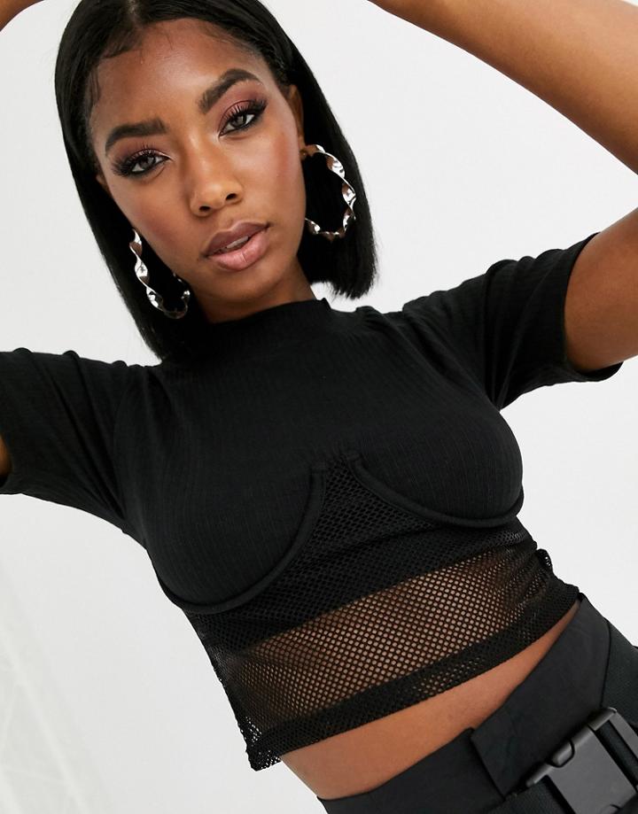 Public Desire Structured Crop Top With Lace Hem