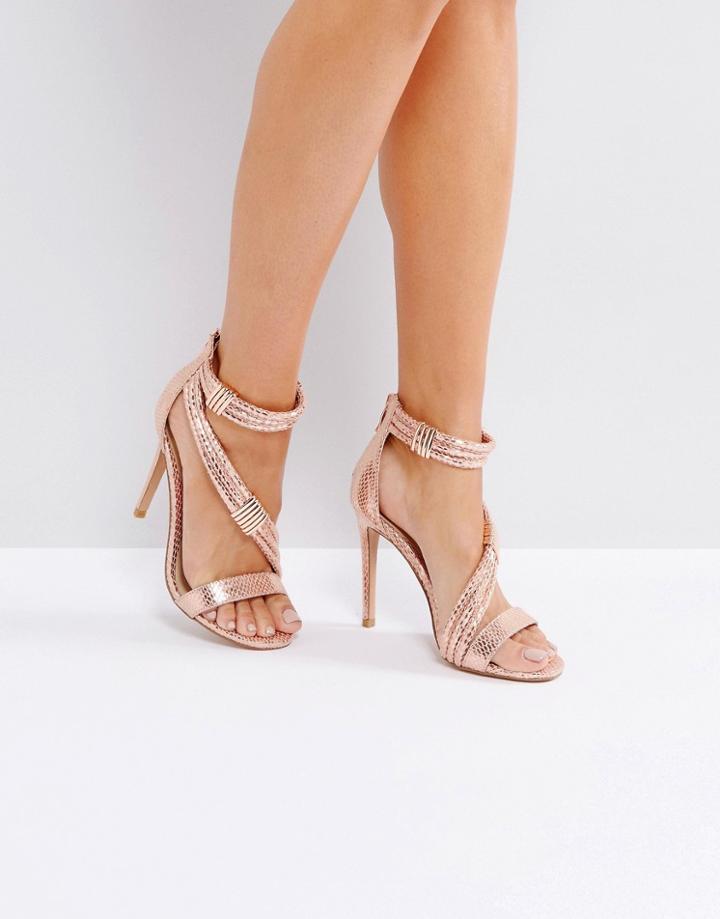 Forever Unique Metallic Cross Strap Heeled Sandal - Copper
