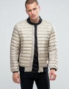 Asos Quilted Bomber Jacket With Logo In Putty - Stone