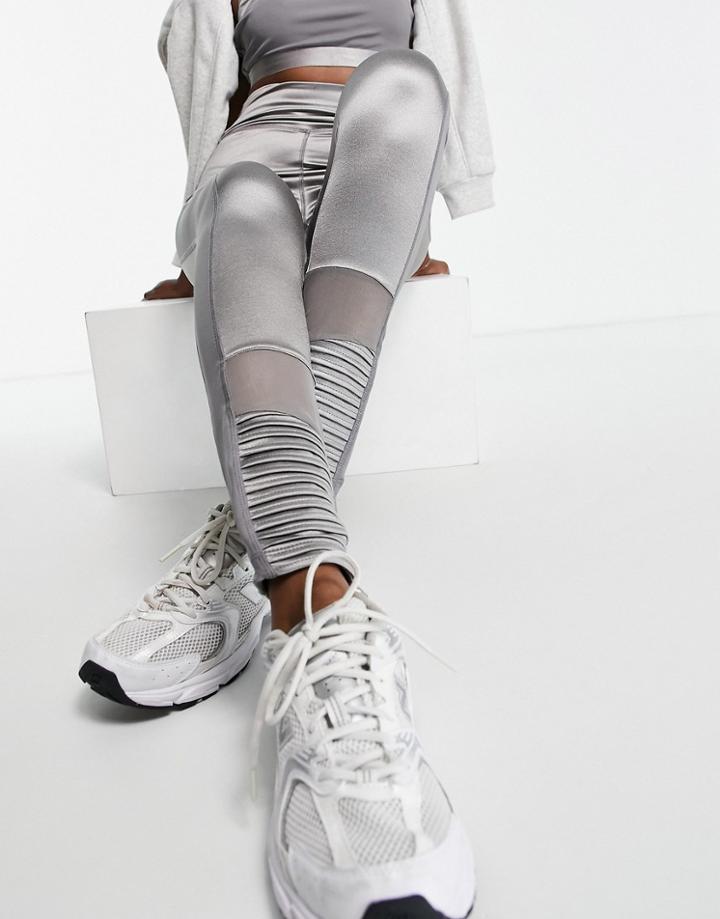 River Island Active Mesh Paneled Leggings In Gray - Part Of A Set-grey