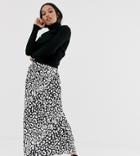 Asos Design Petite Bias Maxi Skirt In Mono Leopard - Multi