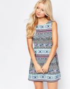 Iska Zip Detail Dress In Geo-tribal Print - Multi