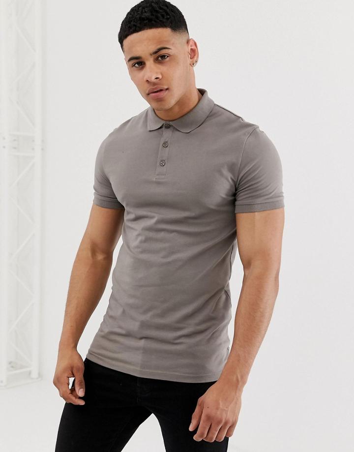 Asos Design Muscle Fit Polo In Jersey In Beige - Beige